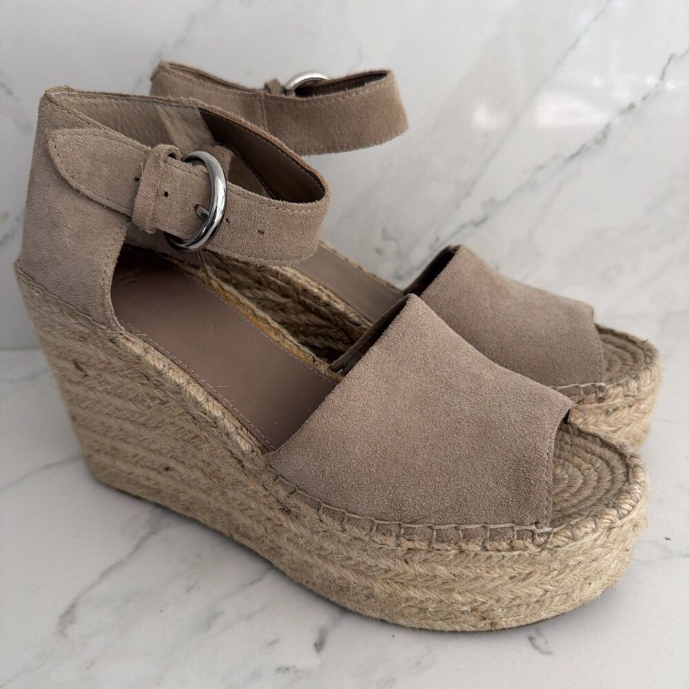 Marc Fisher Alida Espadrille Platform Wedge Sandal Taupe Suede 9.5 Boho Coastal